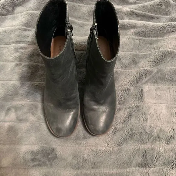Lucky Brand Olliner Black Leather Platform Chunky Stack Heel Ankle Boots 9.5