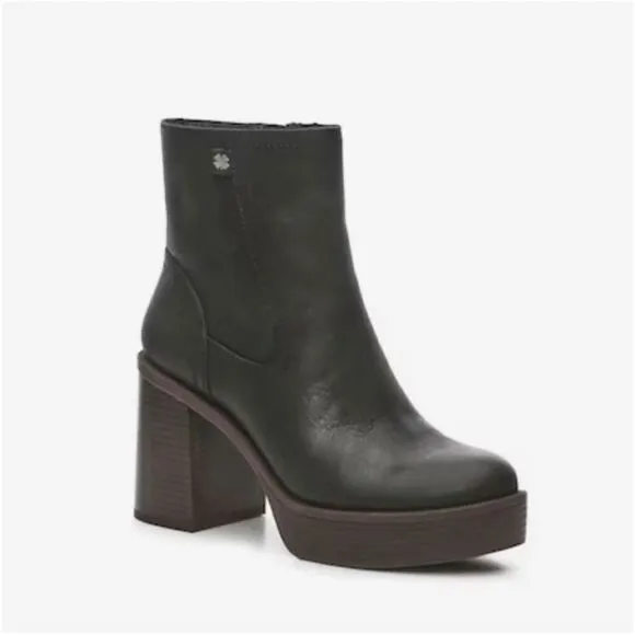 Lucky Brand Olliner Black Leather Platform Chunky Stack Heel Ankle Boots 9.5