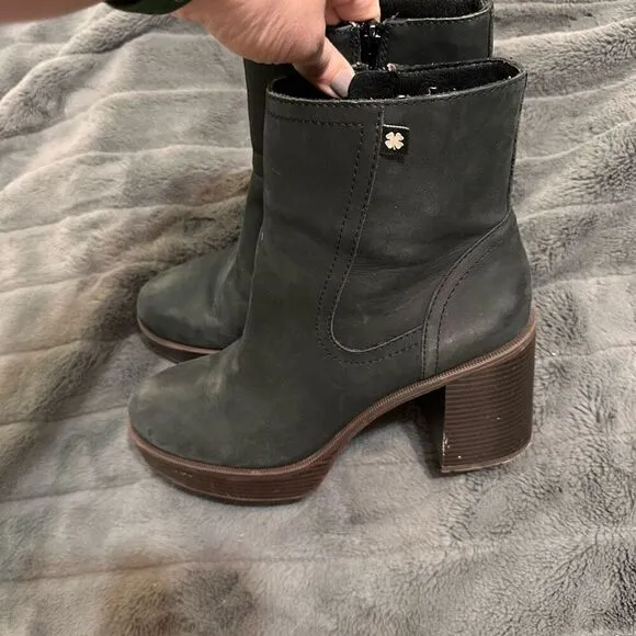 Lucky Brand Olliner Black Leather Platform Chunky Stack Heel Ankle Boots 9.5