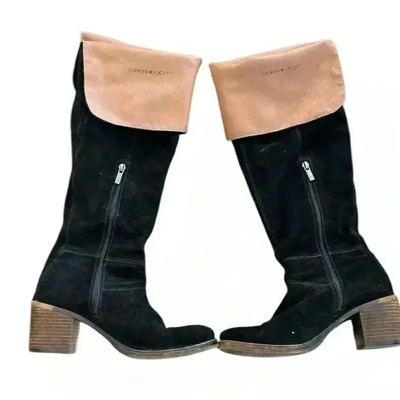 LUCKY BRAND Ramsden OTK Boots Black Suede Size 9.5
