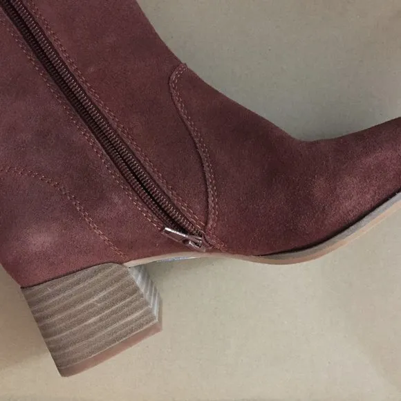Lucky Brand sz8 Laidem NWT Suede Ankle Boots Booties Burgundy Cognac Color
