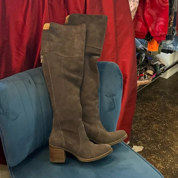 Lucky Brand Women's LP-Rayla Gray Leather Suede Over the Knee Boots Size 8