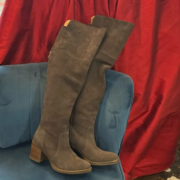 Lucky Brand Women's LP-Rayla Gray Leather Suede Over the Knee Boots Size 8