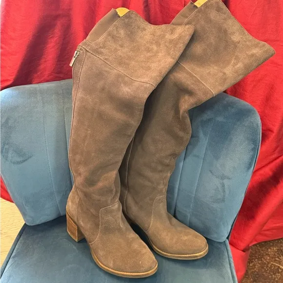 Lucky Brand Women's LP-Rayla Gray Leather Suede Over the Knee Boots Size 8