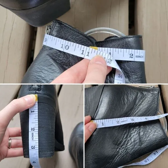 Lucky Brand Orsann Black Leather Stacked Chunky Block Heel Split Ankle Boots 9.5