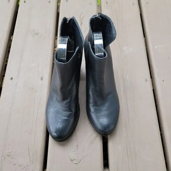 Lucky Brand Orsann Black Leather Stacked Chunky Block Heel Split Ankle Boots 9.5