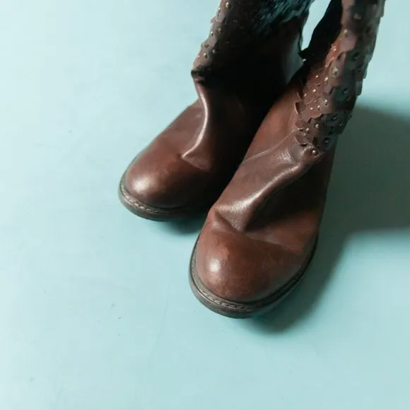 Luichiny Tough Stuff Brown Genuine Leather Scaled Studded Riding Boots Sz US 7