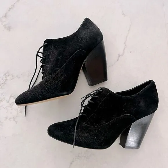 M. GEMI 🇮🇹 chunky heeled Oxford boots Viaggi black suede 38 US 7.5 made in Ita