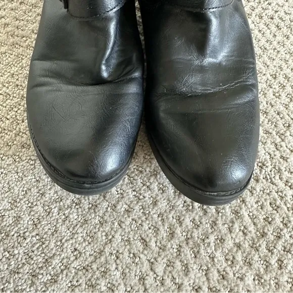Madden Girl Fayetee Black Faux Leather Knee High Moto Riding Boots Size 8.5