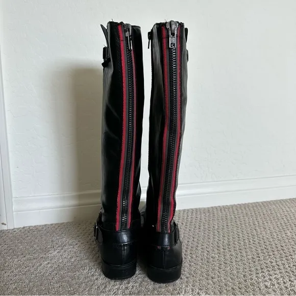 Madden Girl Fayetee Black Faux Leather Knee High Moto Riding Boots Size 8.5