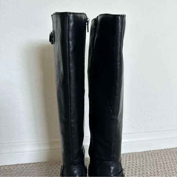 Madden Girl Fayetee Black Faux Leather Knee High Moto Riding Boots Size 8.5