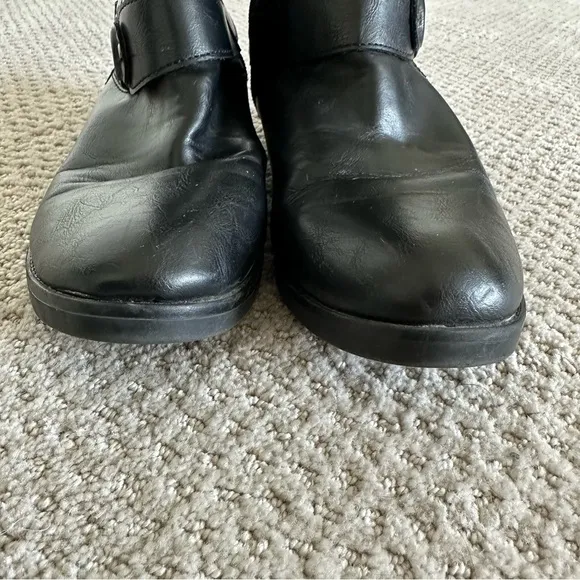 Madden Girl Fayetee Black Faux Leather Knee High Moto Riding Boots Size 8.5