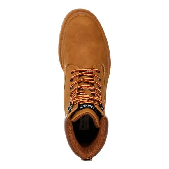 MADDEN Mens Brown Heel Pull-Tab Glixxo Round Toe Block Heel Combat Boots 8.5 M