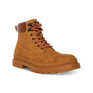 MADDEN Mens Brown Heel Pull-Tab Glixxo Round Toe Block Heel Combat Boots 8.5 M
