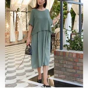 MADE IN ITALY Elegant Green Midi Dress