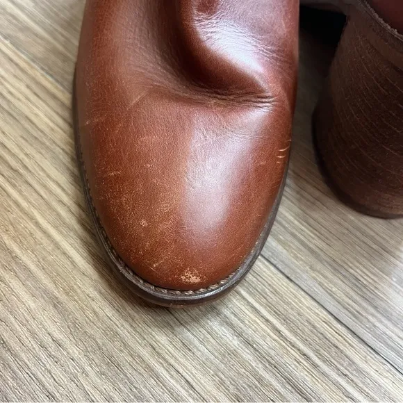 Madewell Ames Ankle Boots 6.5 Cognac Brown‎ Leather Chunky Stacked Heel B2061