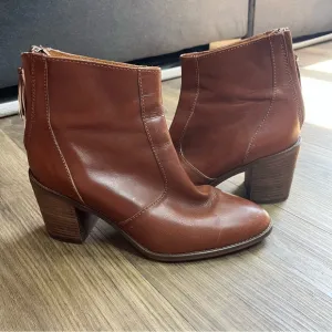 Madewell Ames Ankle Boots 6.5 Cognac Brown‎ Leather Chunky Stacked Heel B2061