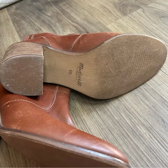 Madewell Ames Ankle Boots 6.5 Cognac Brown‎ Leather Chunky Stacked Heel B2061