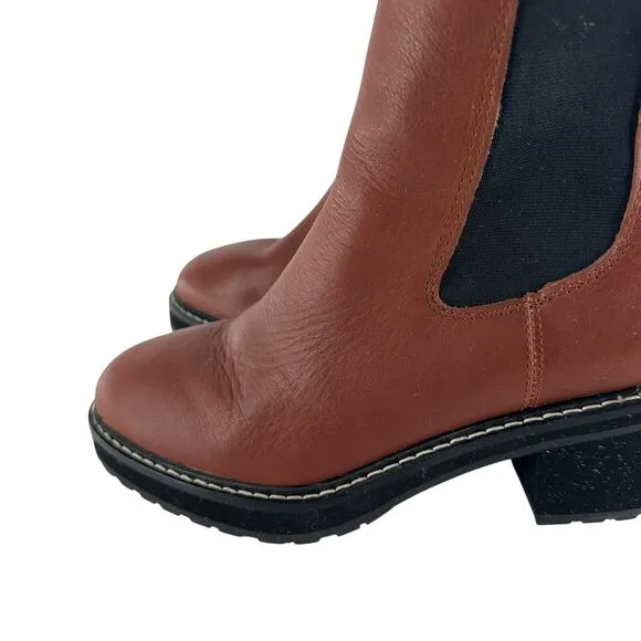 Madewell Boots Womens 7 Brown Leather Carina Chelsea Platform Chunky Slip On