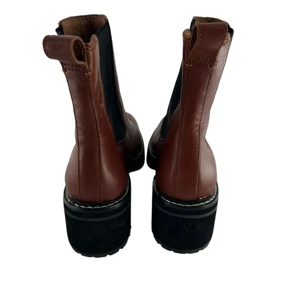 Madewell Boots Womens 7 Brown Leather Carina Chelsea Platform Chunky Slip On