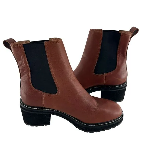 Madewell Boots Womens 7 Brown Leather Carina Chelsea Platform Chunky Slip On