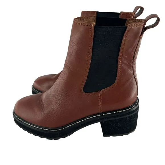 Madewell Boots Womens 7 Brown Leather Carina Chelsea Platform Chunky Slip On