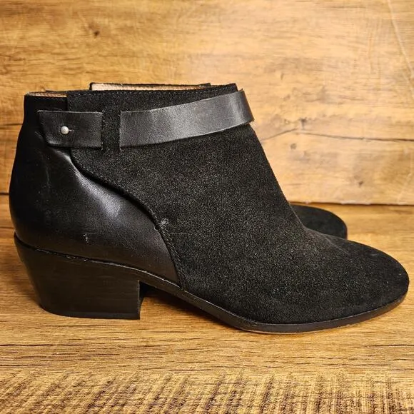Madewell Cherley Black Leather Collar-stud bootie boots size 9.5