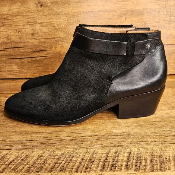 Madewell Cherley Black Leather Collar-stud bootie boots size 9.5