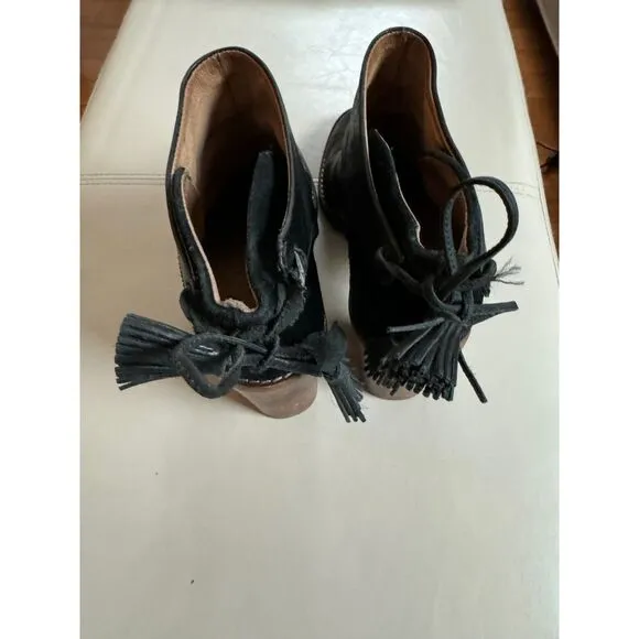 Madewell et Sezane High Heel Tassel Black Leather Ankle Boots Booties Size 8