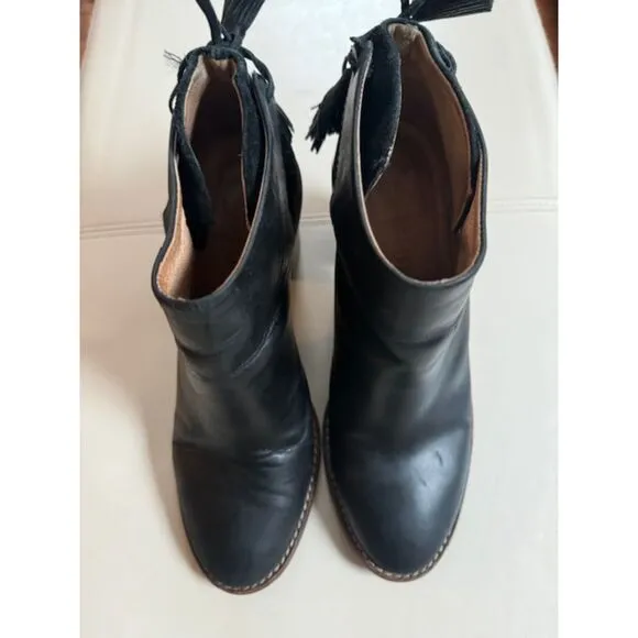 Madewell et Sezane High Heel Tassel Black Leather Ankle Boots Booties Size 8