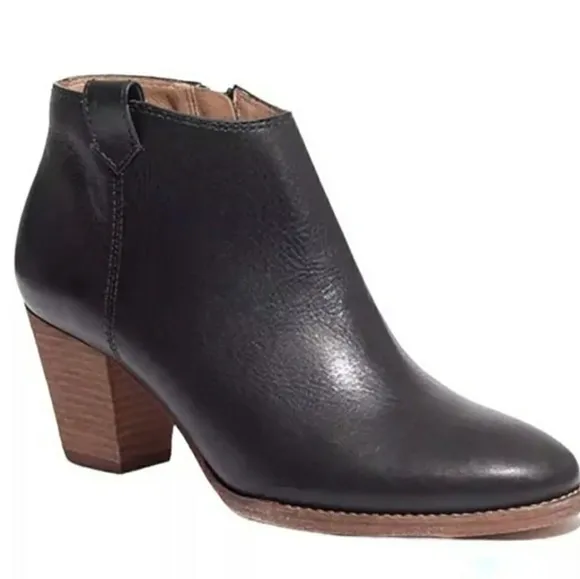 Madewell The Billie Black Leather Chunky  Staked Block Heel ANkle Boots, Sz 8.5
