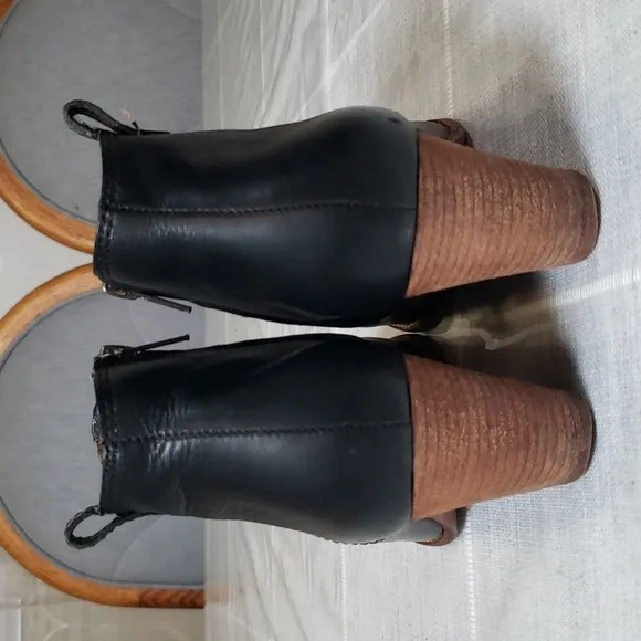 Madewell The Billie Black Leather Chunky  Staked Block Heel ANkle Boots, Sz 8.5