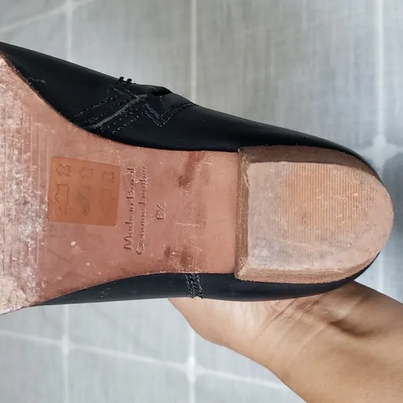 Madewell The Billie Black Leather Chunky  Staked Block Heel ANkle Boots, Sz 8.5