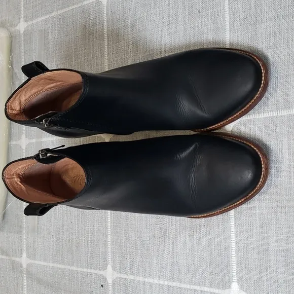 Madewell The Billie Black Leather Chunky  Staked Block Heel ANkle Boots, Sz 8.5