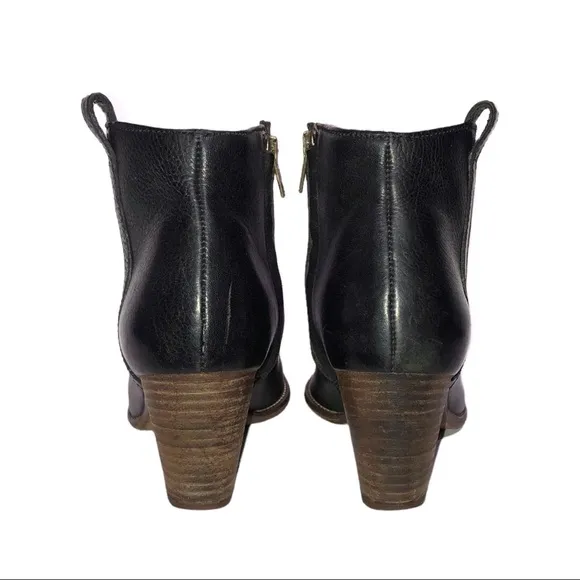Madewell The Billie Black Leather Chunky Staked Block Heel Ankle Boots