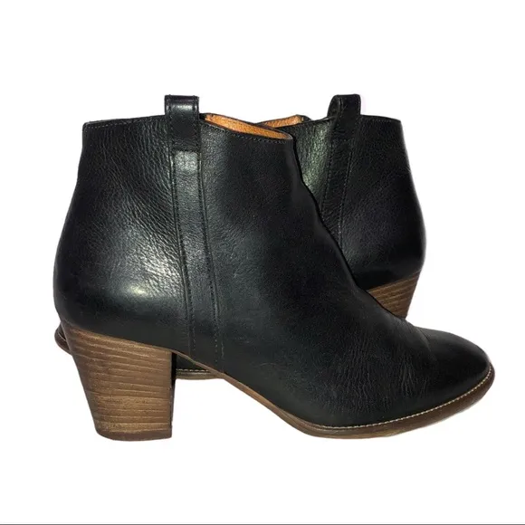 Madewell The Billie Black Leather Chunky Staked Block Heel Ankle Boots