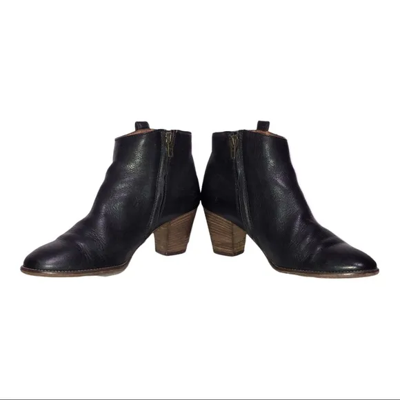Madewell The Billie Black Leather Chunky Staked Block Heel Ankle Boots