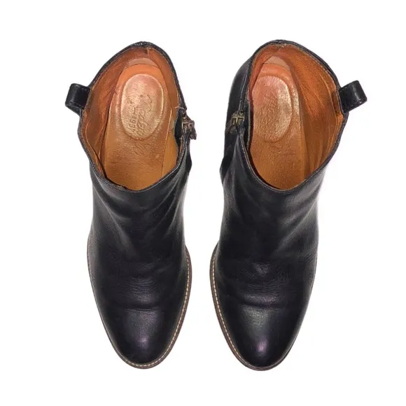 Madewell The Billie Black Leather Chunky Staked Block Heel Ankle Boots