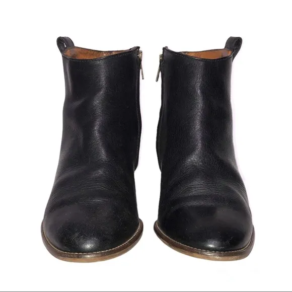 Madewell The Billie Black Leather Chunky Staked Block Heel Ankle Boots