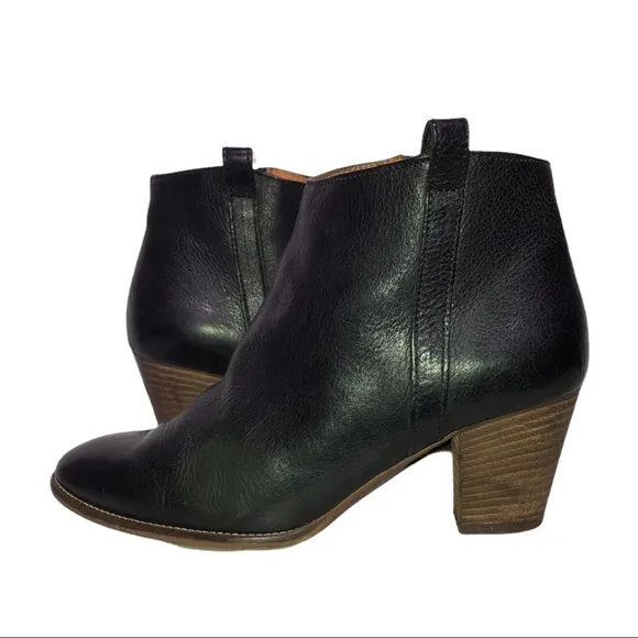 Madewell The Billie Black Leather Chunky Staked Block Heel Ankle Boots