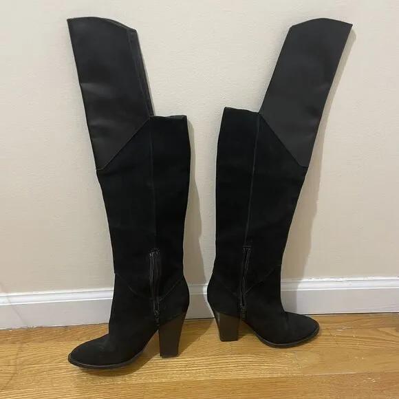 Maje Giuliana Over The Knee Boots EU size 37 Black Suede Leather US Size 6.5
