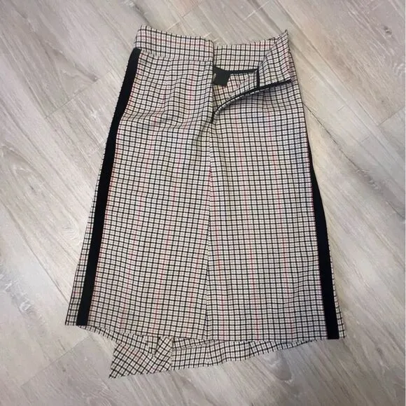 Maje Houndstooth Plaid Wrap Skirt – Chic Asymmetrical Design, Size 34 (US XS)