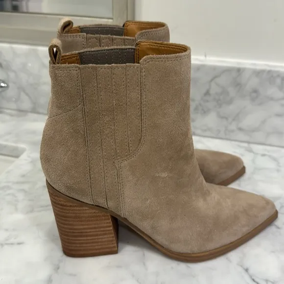 Marc Fisher Alva Pointy Toe Bootie Women's Tan Suede Ankle Boots
