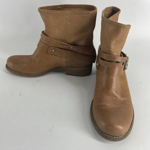 Marc Fisher Brown Leather fall rounded toe low chunky heel Ankle Boots Womens 7