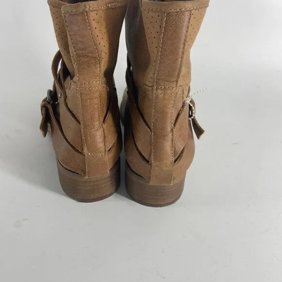 Marc Fisher Brown Leather fall rounded toe low chunky heel Ankle Boots Womens 7
