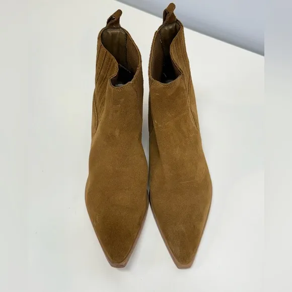 MARC FISHER Camel brown suede YARITA pointed toe ankle boots size 7.5