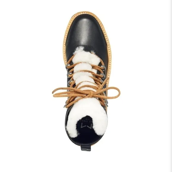 Marc Fisher Izzie Black Leather Shearling Lug Sole Ankle Boots Size 8.5 New
