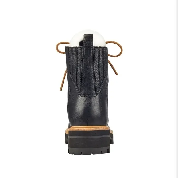 Marc Fisher Izzie Black Leather Shearling Lug Sole Ankle Boots Size 8.5 New