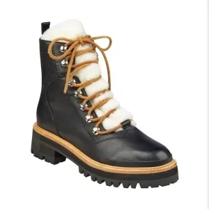Marc Fisher Izzie Black Leather Shearling Lug Sole Ankle Boots Size 8.5 New