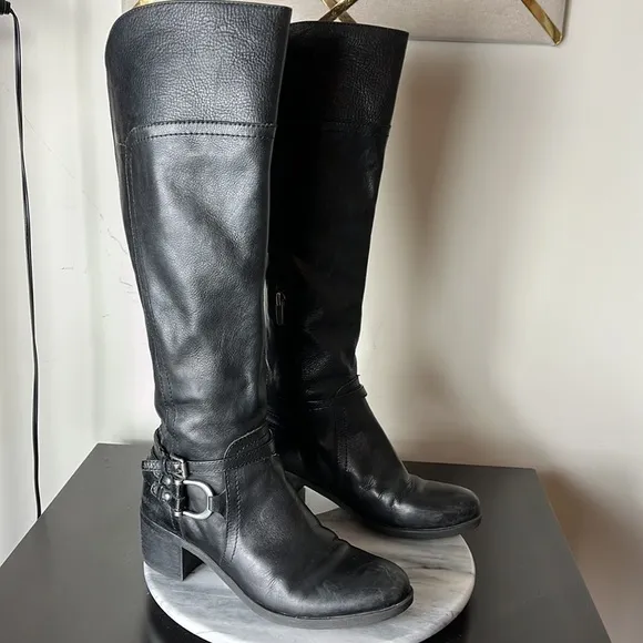 Marc Fisher leather Kierra tall pull up riding boots Sz 7.5M Black